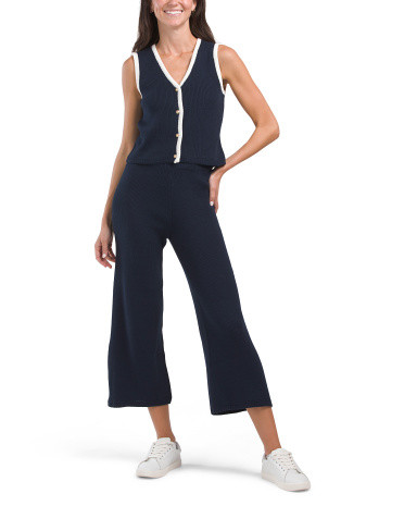 Tipped Vest And Wide Leg Pants Set | TJ Maxx