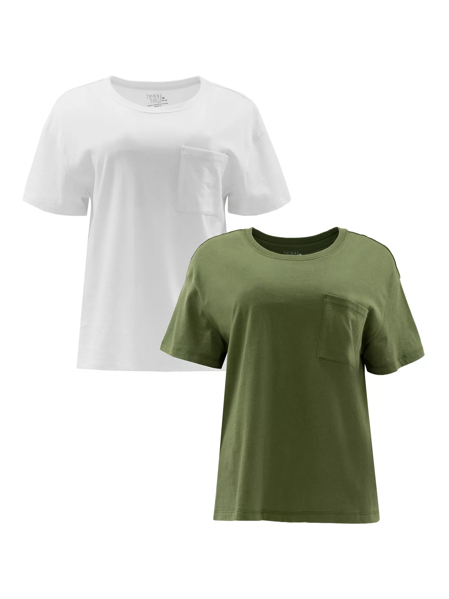 Time and Tru Women's Tunic Tee with Short Sleeves, 2-Pack, Sizes