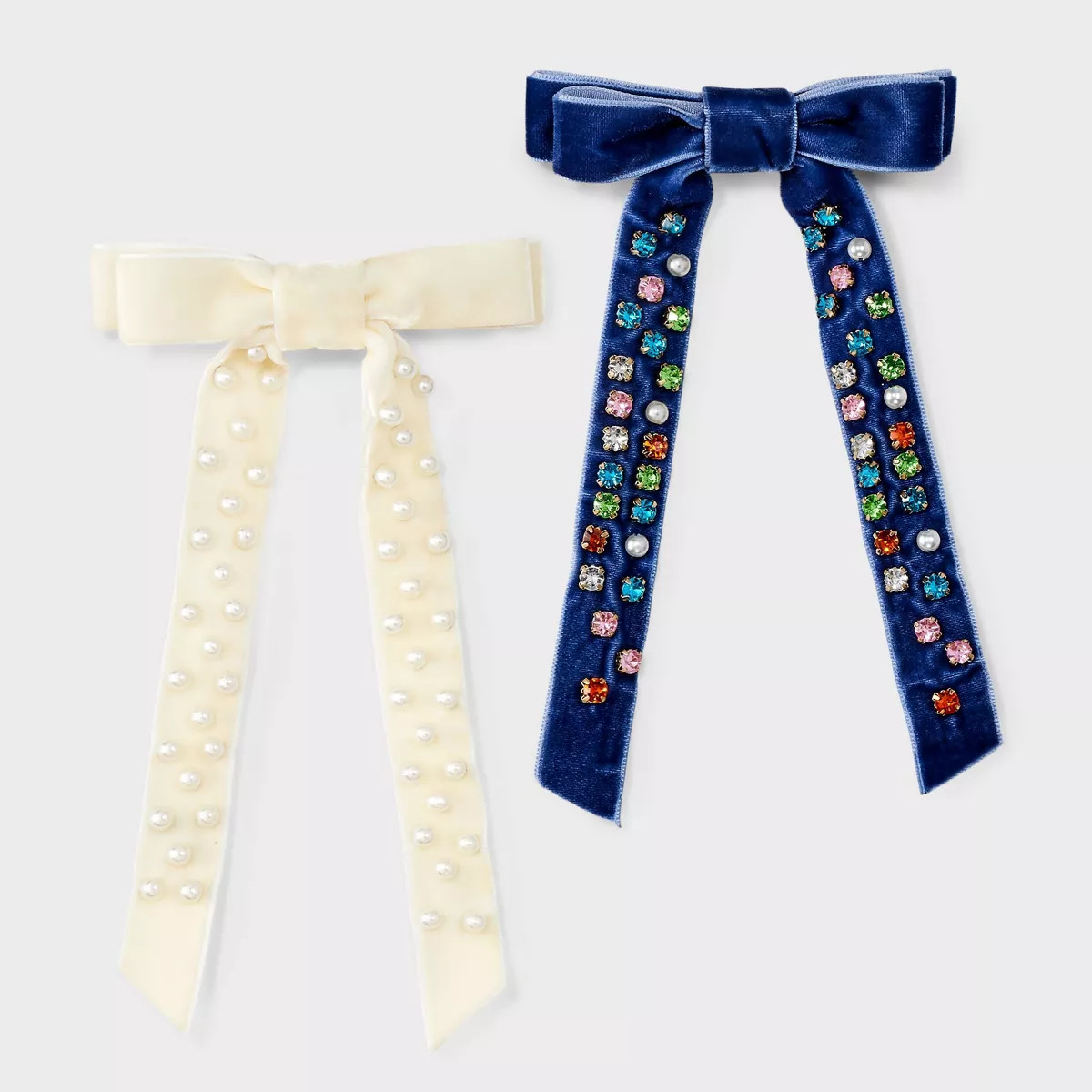 Velvet Bow Hair Barrette with Stones Set 2pc - A New Day™ - Navy/Ivory | Target