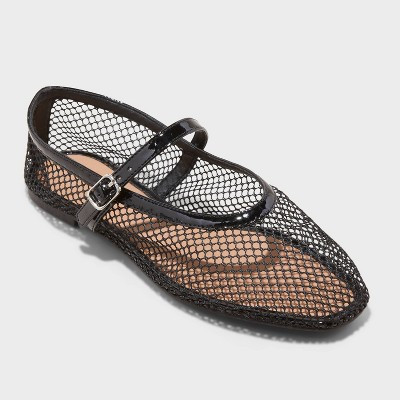 Women's Issa Mesh Mary Jane Ballet Flats with Memory Foam Insole - A New Day™ Jet Black 9: Solid Almond Toe | Target