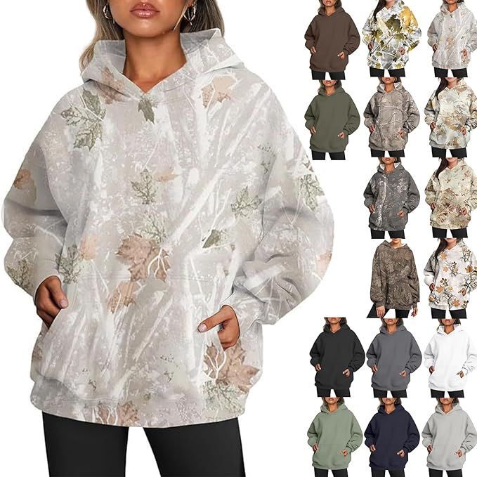 Giltpeak Womens Camo Hoodie Plus Size Maple-Leaf Print Long Sleeve Oversized | Amazon (US)