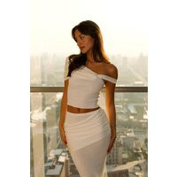 Irene Gathered Knit Top - Ivory I MESHKI I Size M | MESHKI US