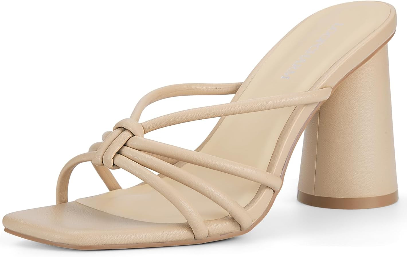 Women's Strappy Square Open Toe Slip On Block High Heels Sandals 3.5 Inch Mule Style Dress Shoes ... | Amazon (US)