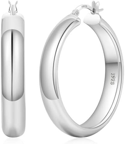 YOUNGYUE 8mm Wide Chunky Gold Hoops 14K Real Gold Plated Hypoallergenic 925 Sterling Silver Hoops... | Amazon (US)