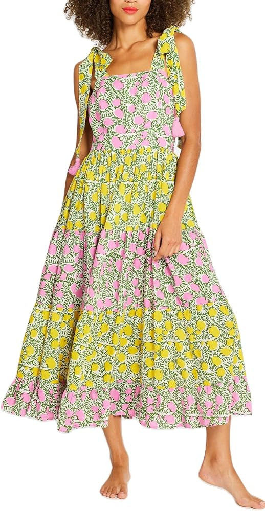 Boho Flowy Summer Dresses Sundresses for Women 2024 Floral Smocked Off Shoulder Tie Strap Tiered ... | Amazon (US)