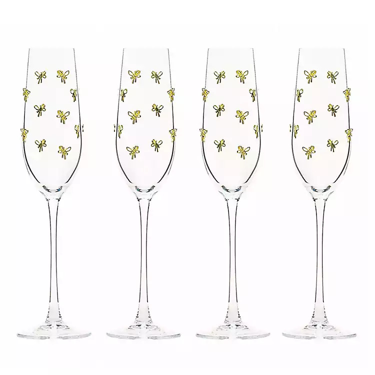 Gold Bow Charm Champagne Flutes, Set of 4 | Kirklands Home | Kirklands