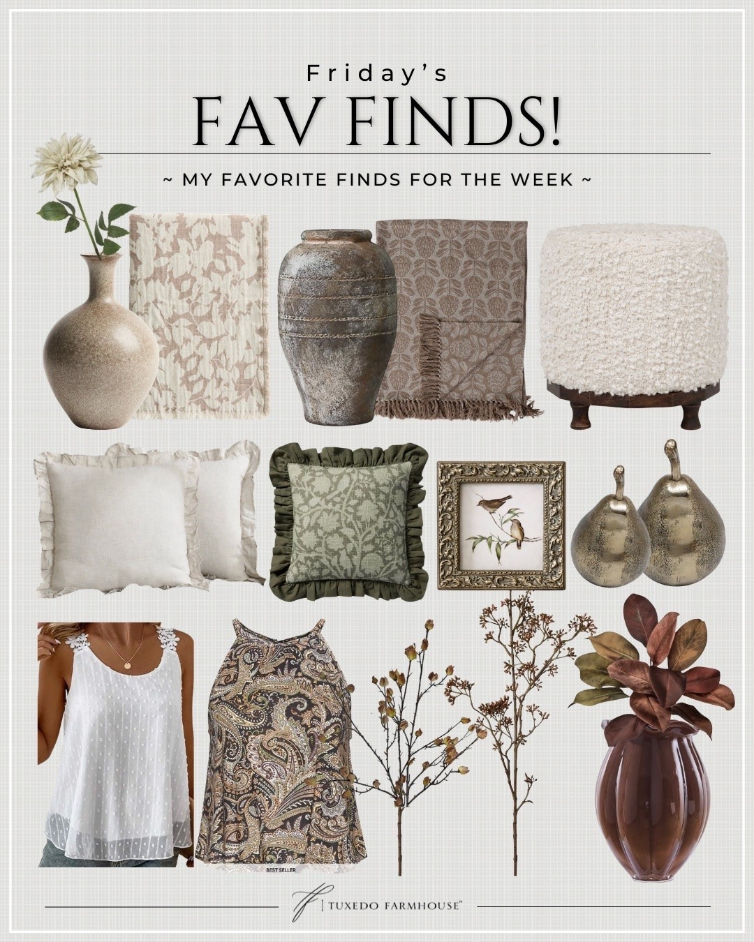Sharing my favorite finds for this week. Fall decor, throw blankets, vases, pillows, stems and a couple cute summer tops.

#LTKSeasonal #LTKHome #LTKOver40