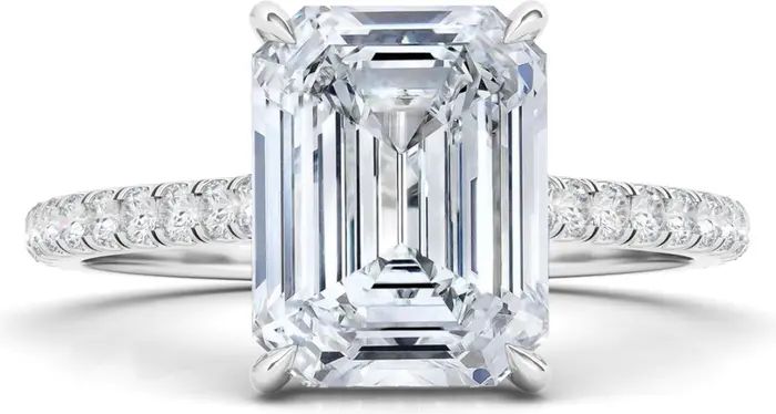 Emerald Cut Lab Created Diamond & Pavé 18K Gold Ring | Nordstrom