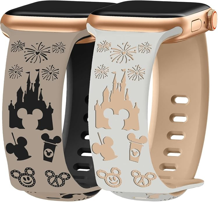 2 Packs Cartoon Engraved Bands for Apple Watch 38/40/41/42/44/45/46/49mm Women, Two-Tone Cute Sof... | Amazon (US)