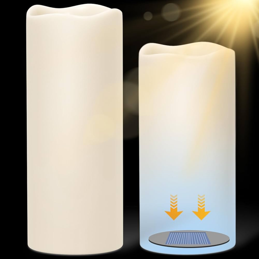 Solar Candles Outdoor Waterproof, Outdoor Candles with Sensor Timer Waterproof Flameless Candles,... | Amazon (US)