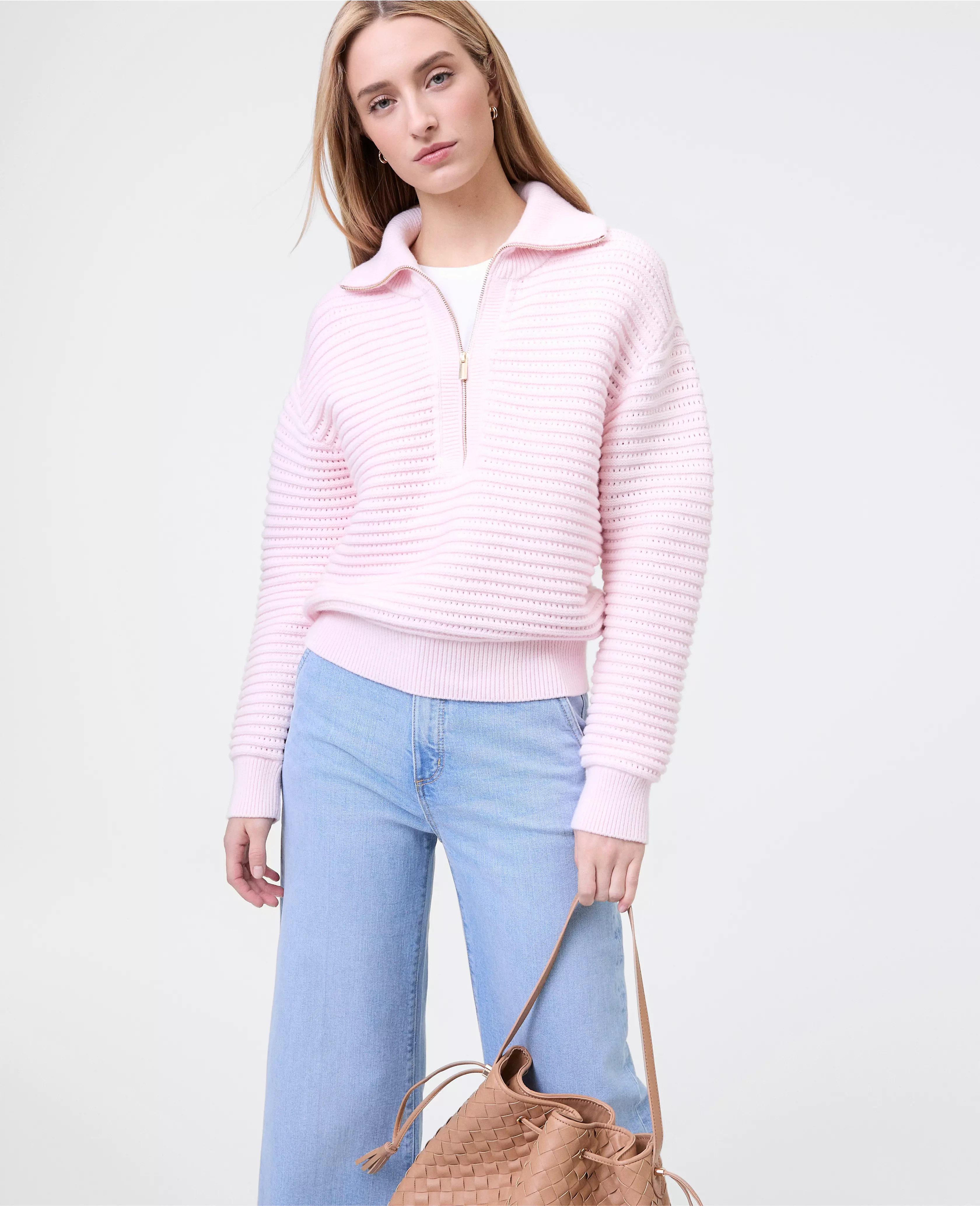 Weekend Collection Textured Stitch Half-Zip Sweater | Ann Taylor