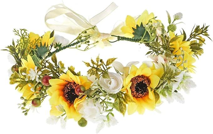 DDazzling Sunflower Flower Crown Eucalyptus Halo Pregnancy Bridal Headpiece Photo Prop | Amazon (US)
