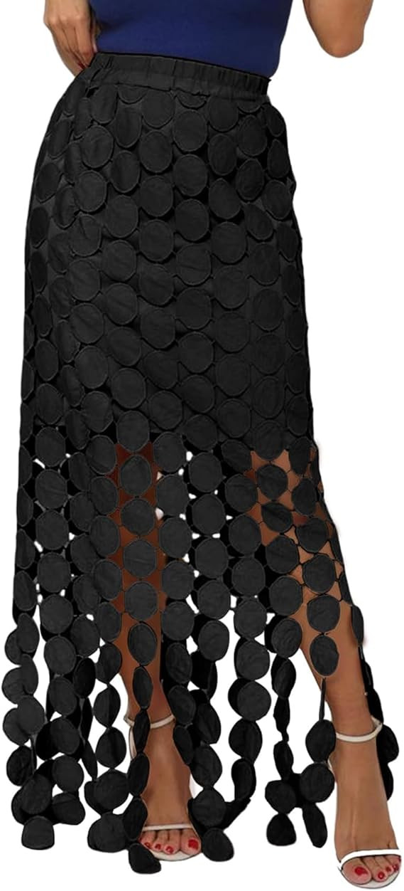 Flygo Womens Maxi Skirt 2025 Summer Boho Hollow Out Fringe Hem High Waisted Lace Long Skirts for ... | Amazon (US)