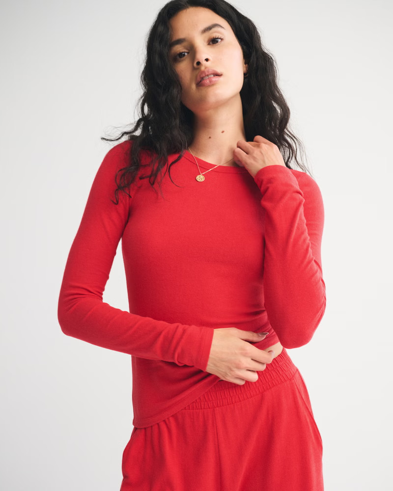 Women's Long-Sleeve Cozy Lounge Knit Tee | Women's Tops | Abercrombie.com | Abercrombie & Fitch (US)