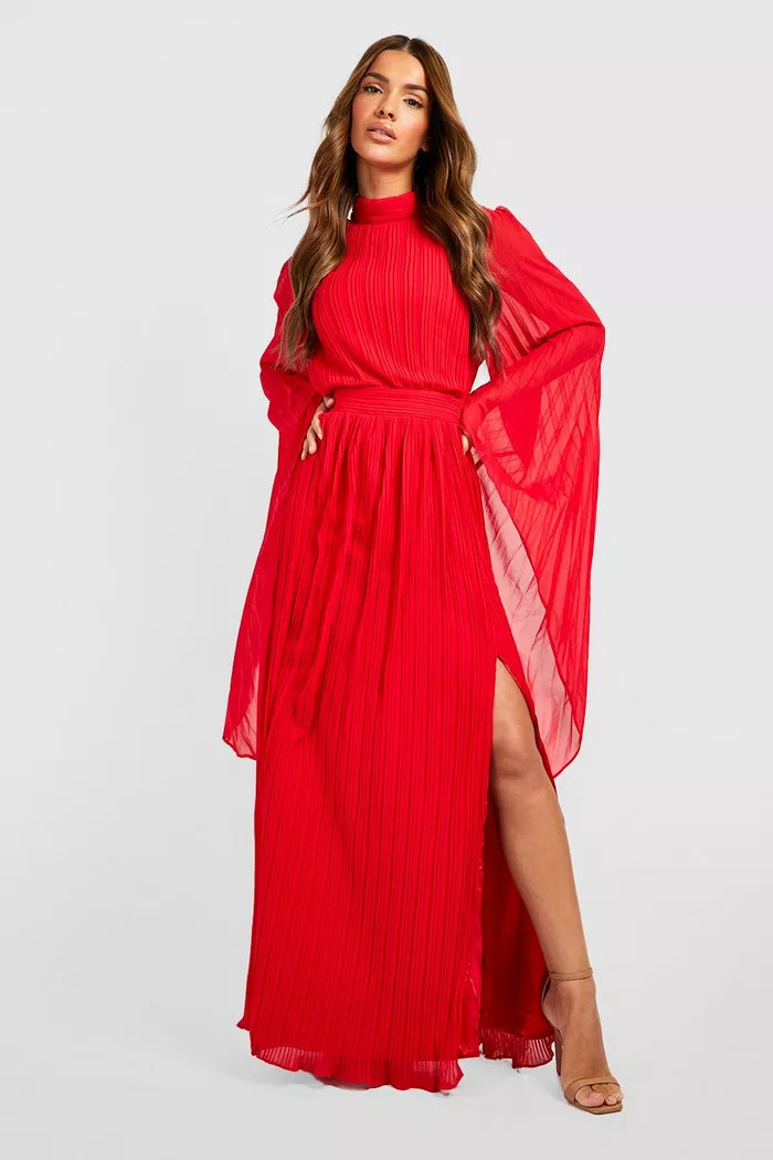 High Neck Pleated Chiffon Maxi Dress | boohoo (US & Canada)