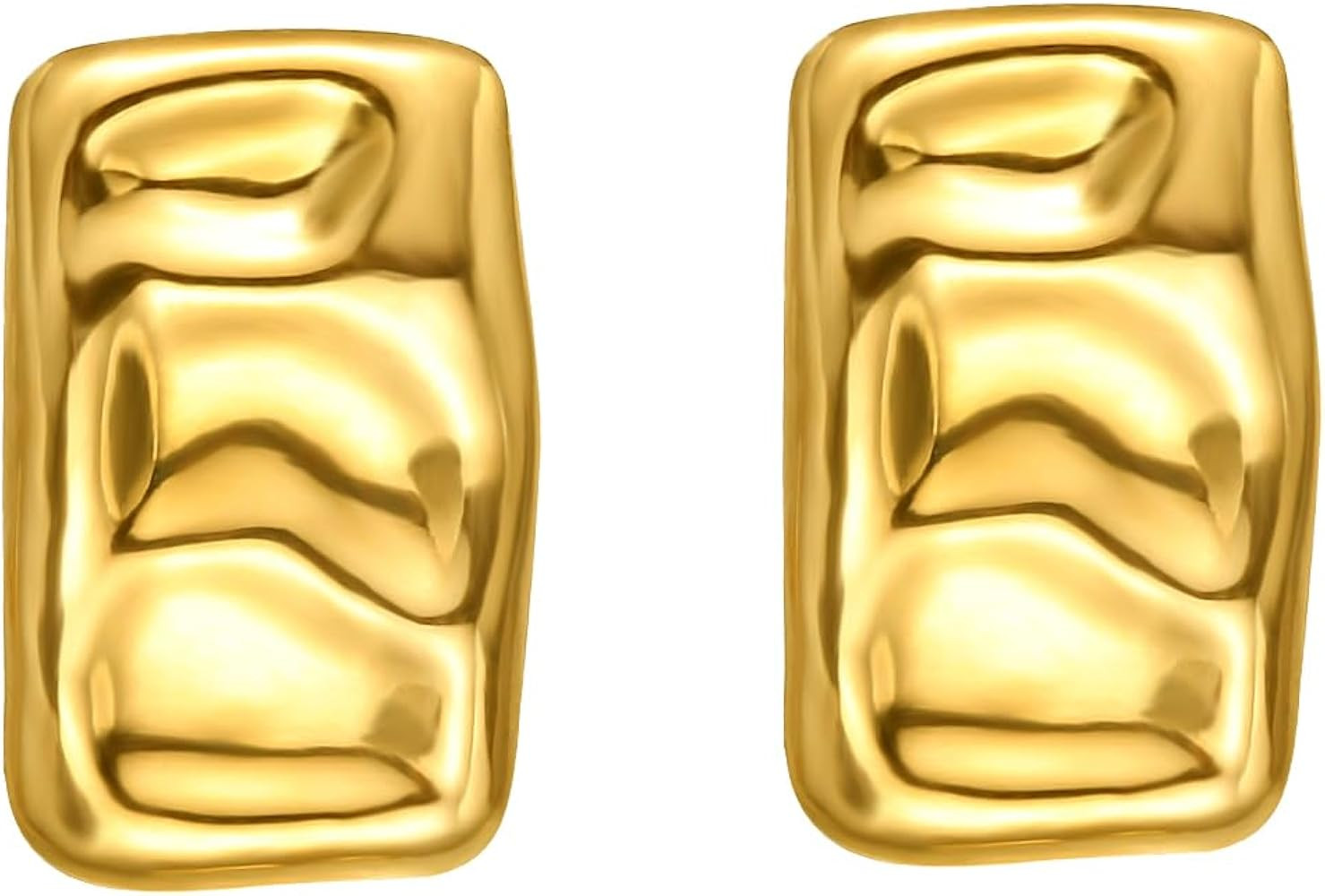 Geometric Rectangle Gold Plated Stud Earrings Irregular Hammered Chunky Statement Square Earrings... | Amazon (US)