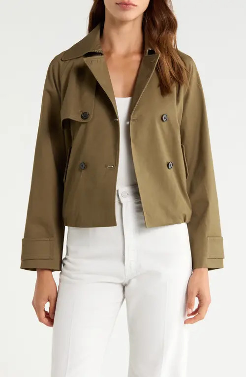 Rails Jett Check Crop Trench Coat in Olive at Nordstrom, Size 2X | Nordstrom