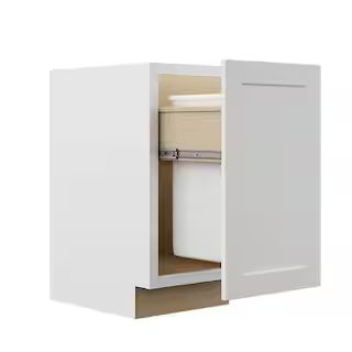 Hampton Bay Satin White 18 in. W x 24 in. H x 34.5 in. D Shaker Stock Assembled Pull Out Trash Ca... | The Home Depot