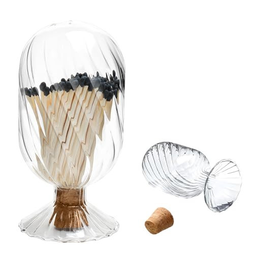 Techbrighten Helix Shaped Match Cloche Glass Holder, Upside Down Matches Holder for Scented Candle on Dining Table Fireplace Bathroom Decoration | Amazon (US)