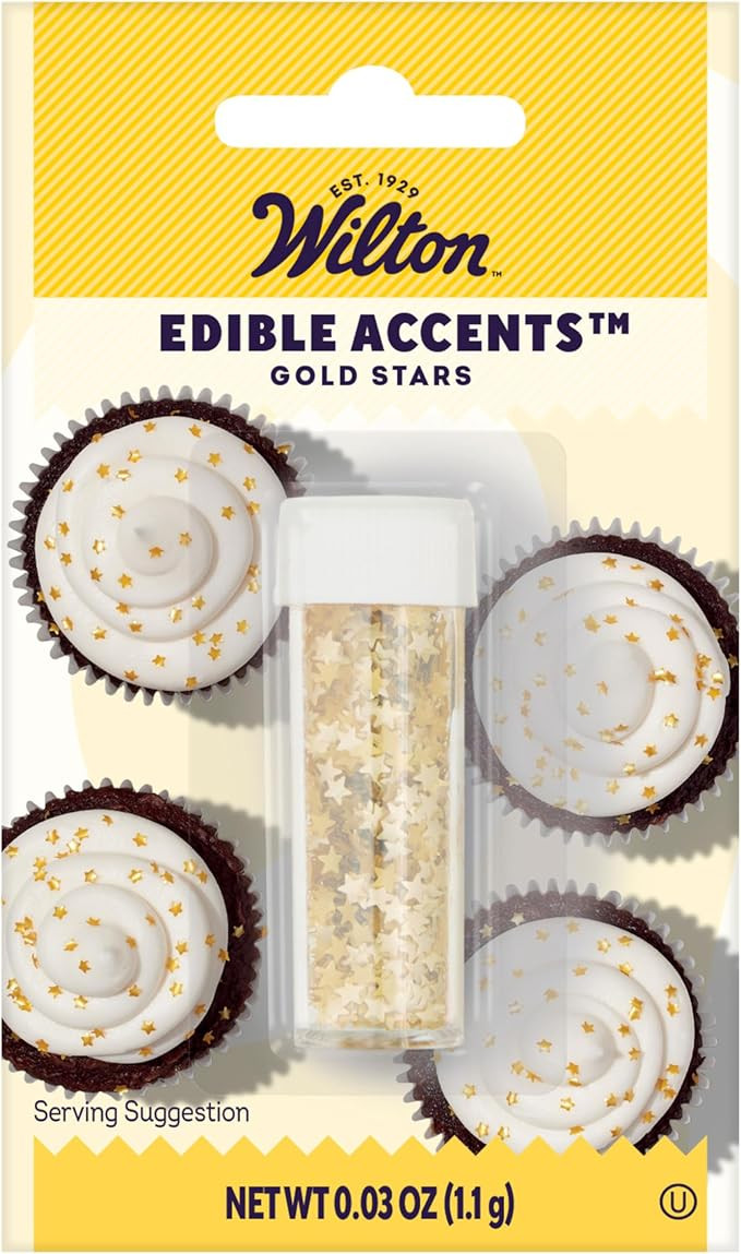 Wilton Edible Gold Glitter Star Sprinkles, Shimmering Sugar Stars for Cakes, Cupcakes, Cookies, C... | Amazon (US)