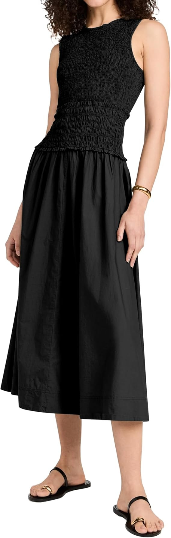 Women's Flowy Sleeveless Smocked Midi Dress Calf Length Slim Fit Crewneck Patchwork Trendy Corset... | Amazon (US)