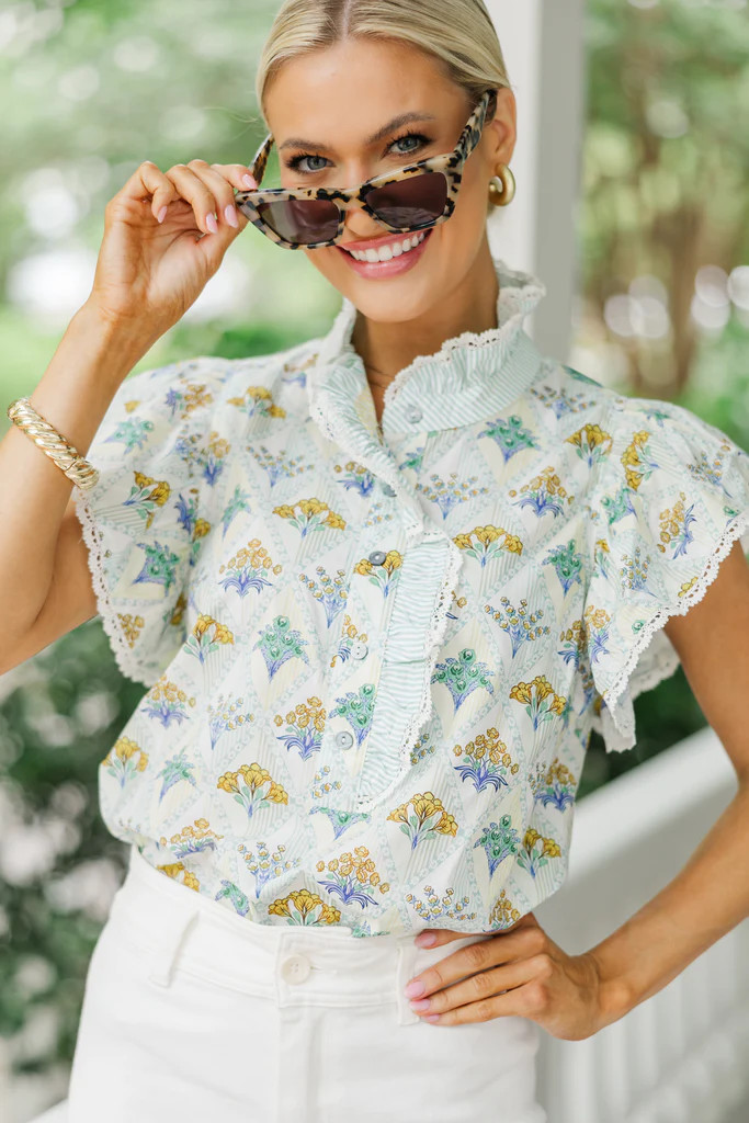 Flutter & Flourish Sage Floral Blouse | The Mint Julep Boutique
