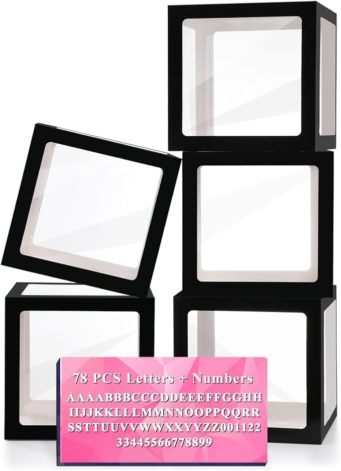 Black Clear Balloon Boxes, Baby Boxes with Letters for Baby Shower, Custom Name Boxes Backdrop fo... | Amazon (US)