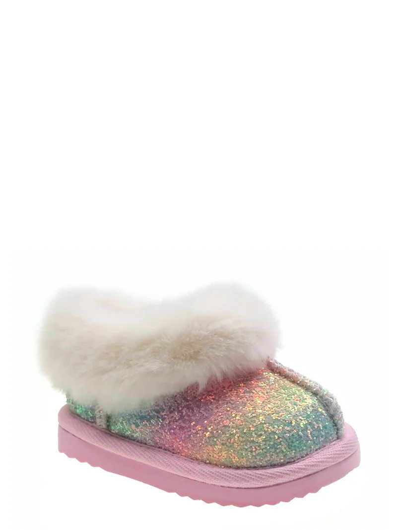 Wonder Nation Baby Girls Faux Fur Trim Slippers | Walmart (US)