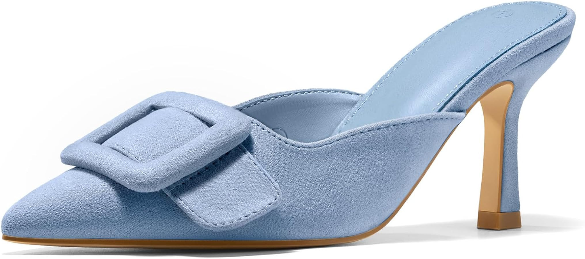 VETASTE Women's Heeled Mules Pointed Toe Suede Buckle Slip On Sandals Kitten Heels Party Wedding ... | Amazon (US)