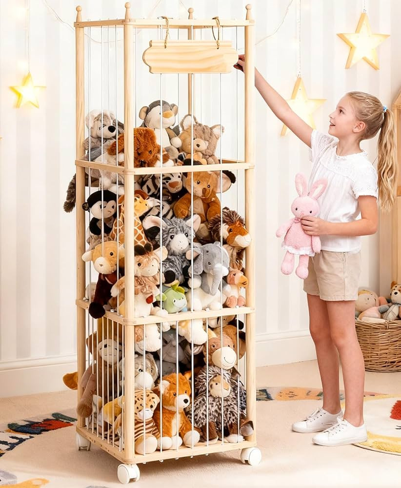 Stuffed Animal Toy Storage - Wooden Large Organizer Holder for Kids' Room and Playroom - Plush Zo... | Amazon (US)