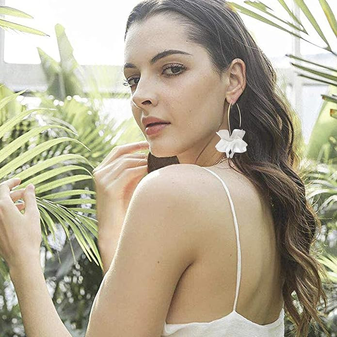 Boho Rose Petal Dangle Resin Earrings - Long Drop Acrylic Tiered Flower Earrings - Statement Exag... | Amazon (US)