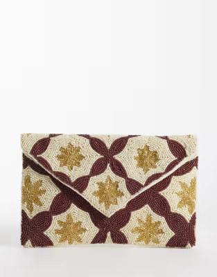 True Decadence sequin embellished patterned clutch purse in neutral | ASOS (Global)