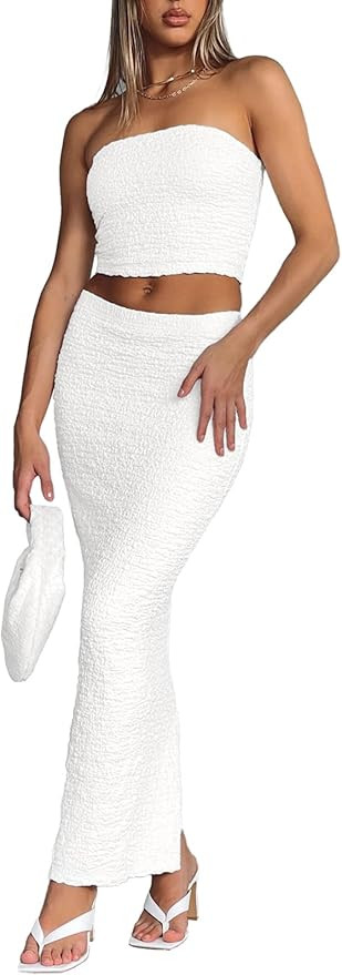 Two Piece Skirt Outfits for Women Sleeveless Tube Tops Bodycon Sexy Maxi Dress 2 Piece Summer Y2K... | Amazon (US)