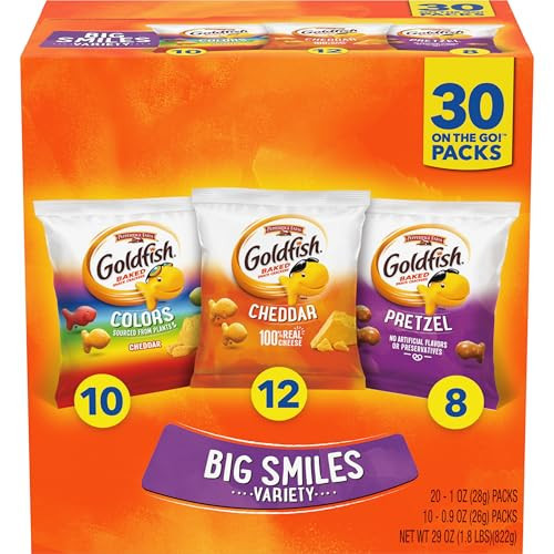 Goldfish Crackers Big Smiles Variety Pack with Cheddar, Colors, and Pretzels, Snack Packs, 30 Ct | Amazon (US)