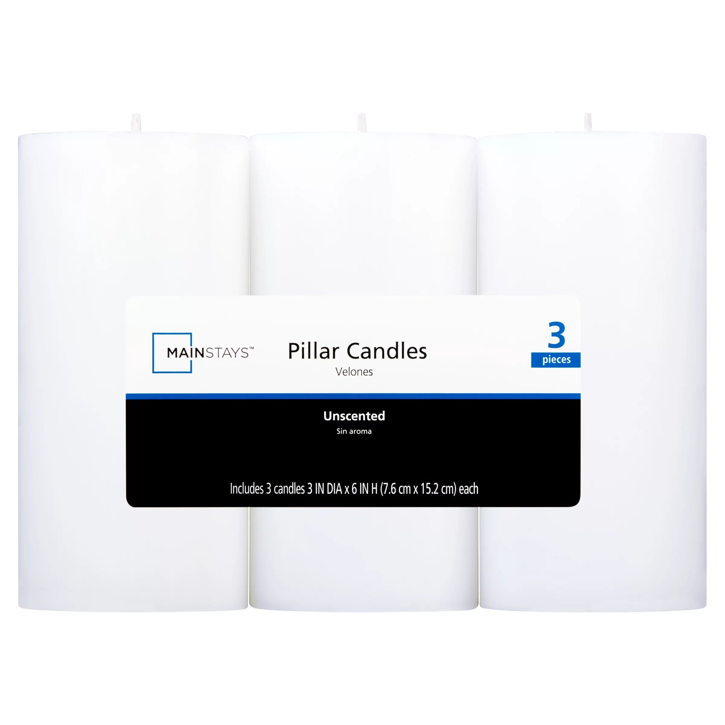 Mainstays Unscented Pillar Candles, 3-Pack, 3x6 inches, White | Walmart (US)