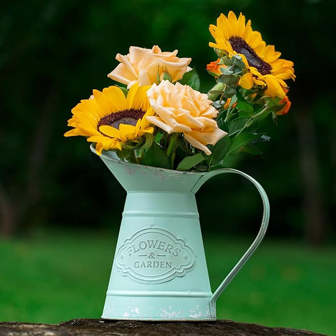 VANCORE Shabby Chic Metal Jug Vase Pitcher Flower Holder for Home Decoration | Amazon (US)
