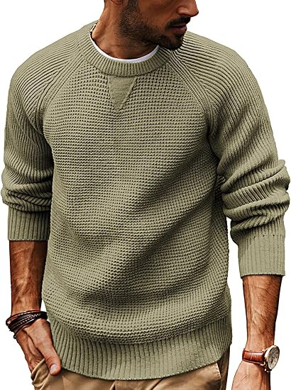 PJ PAUL JONES Mens Crewneck Sweater Waffle Knit Pullover Sweaters Casual | Amazon (US)