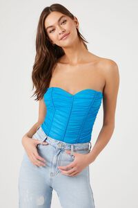 Mesh Ruched Sweetheart Bodysuit | Forever 21 (US)