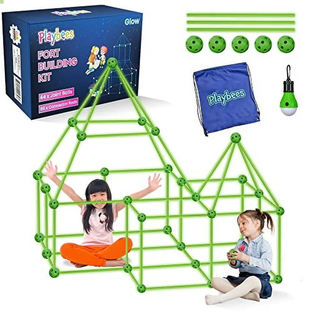 Playbees Glow in The Dark Fort Building Kit with Rods and Connectors - 132 Pieces - Glow in The D... | Walmart (US)