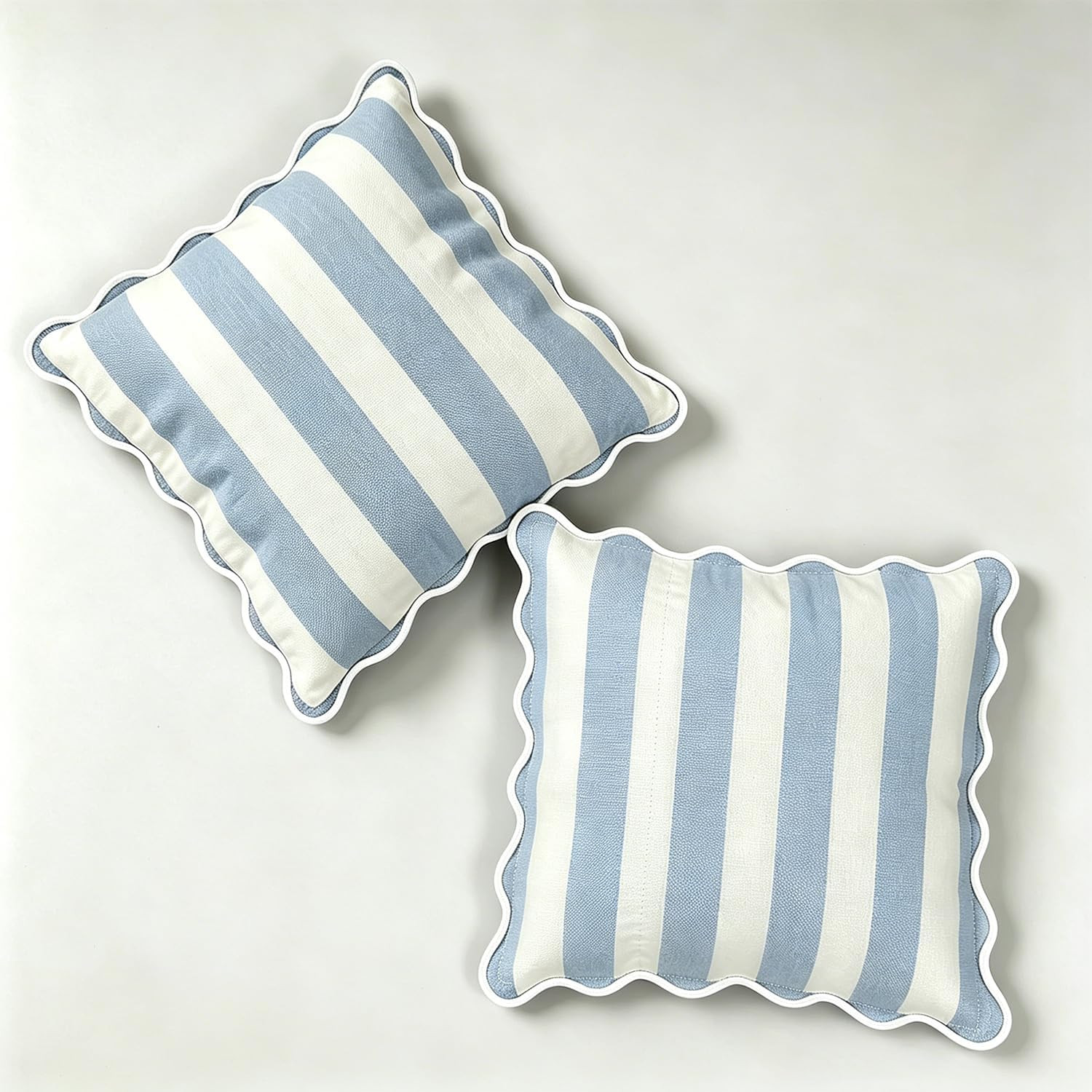Scalloped Throw Pillow Covers Big Stripe (Baby Blue, 18x18 Inch) | Amazon (US)