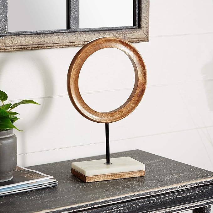 Deco 79 Mango Wood Geometric Circle Sculpture with Marble Stand, 9" x 4" x 14", Brown | Amazon (US)