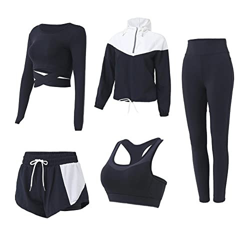 5 PCS Workout Sets for Women Running Yoga Outfits Athletic Gym Sets Exercise Clothes Activewear Sets Tracksuit(Black,S) | Amazon (US)