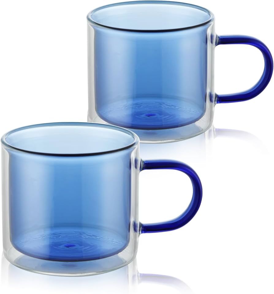 VanEnjoy Double Wall Glass Coffee Mugs, Blue Espresso Cups Set of 2, Aesthetic Mugs, Colored Boro... | Amazon (US)