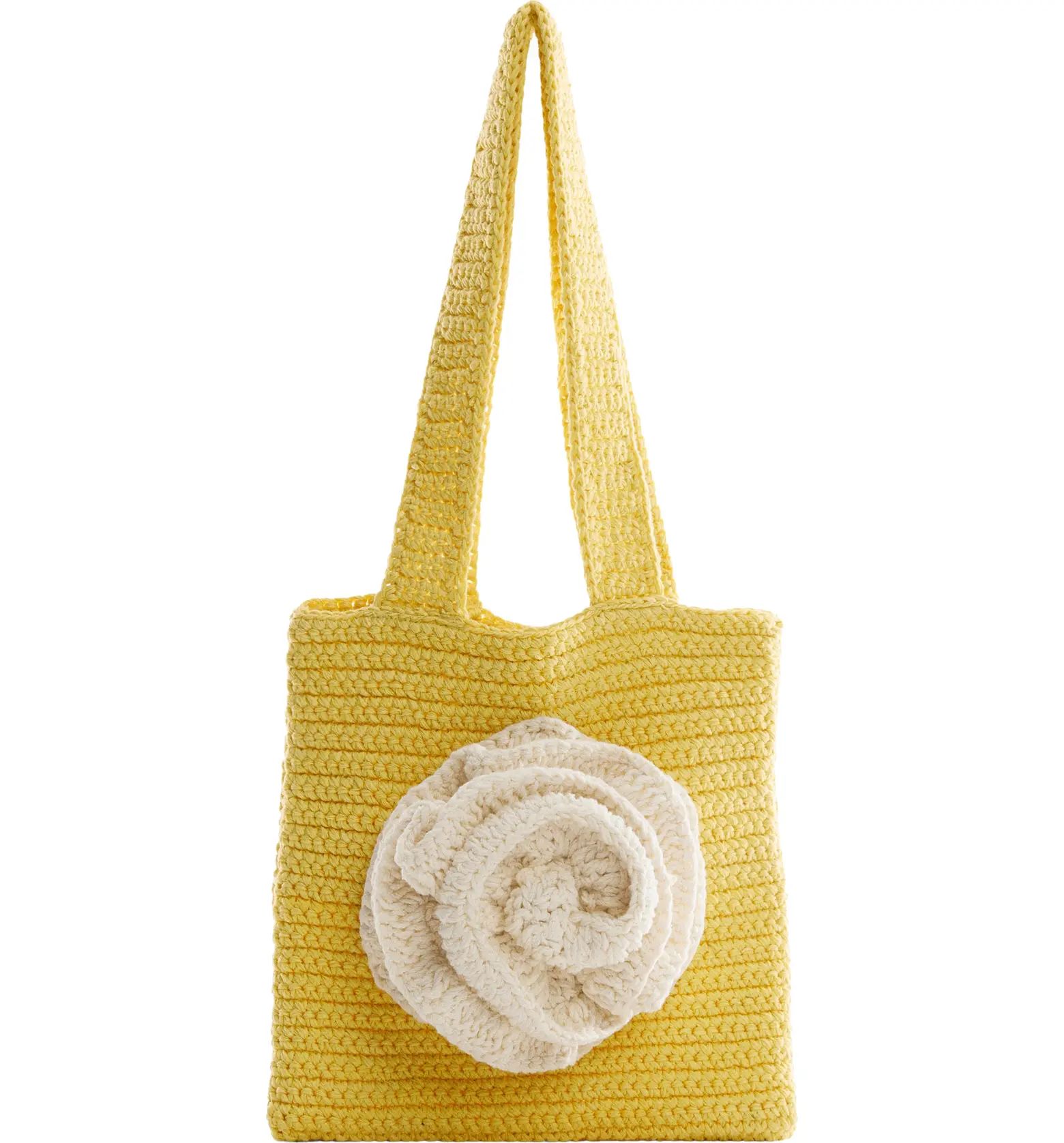 MANGO Floral Appliqué Crocheted Top Handle Bag | Nordstrom | Nordstrom