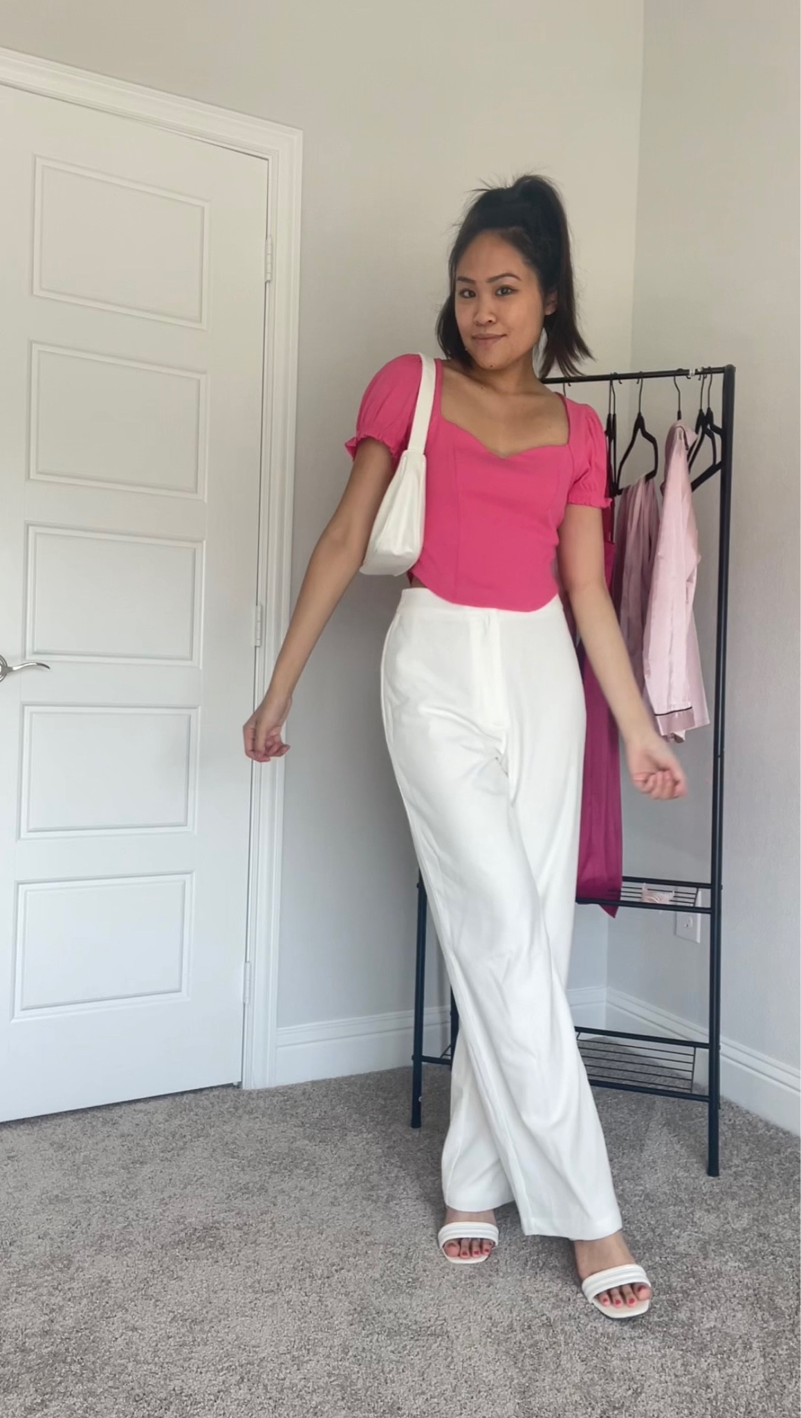 Barbie inspired outfit, pink outfit, girly outfit, pink top, chic outfit, girly chic, minimal style, summer ootd, white pants, wide leg pants, white trousers, Lulus

#LTKworkwear #LTKstyletip #LTKunder100