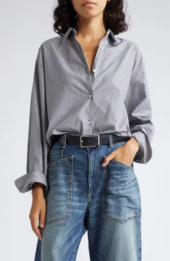 Nili Lotan Yorke Stripe High-Low Cotton Shirt | Nordstrom | Nordstrom