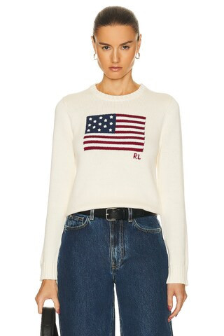 Polo Ralph Lauren Flag Long Sleeve Pullover Sweater in Cream | FWRD 