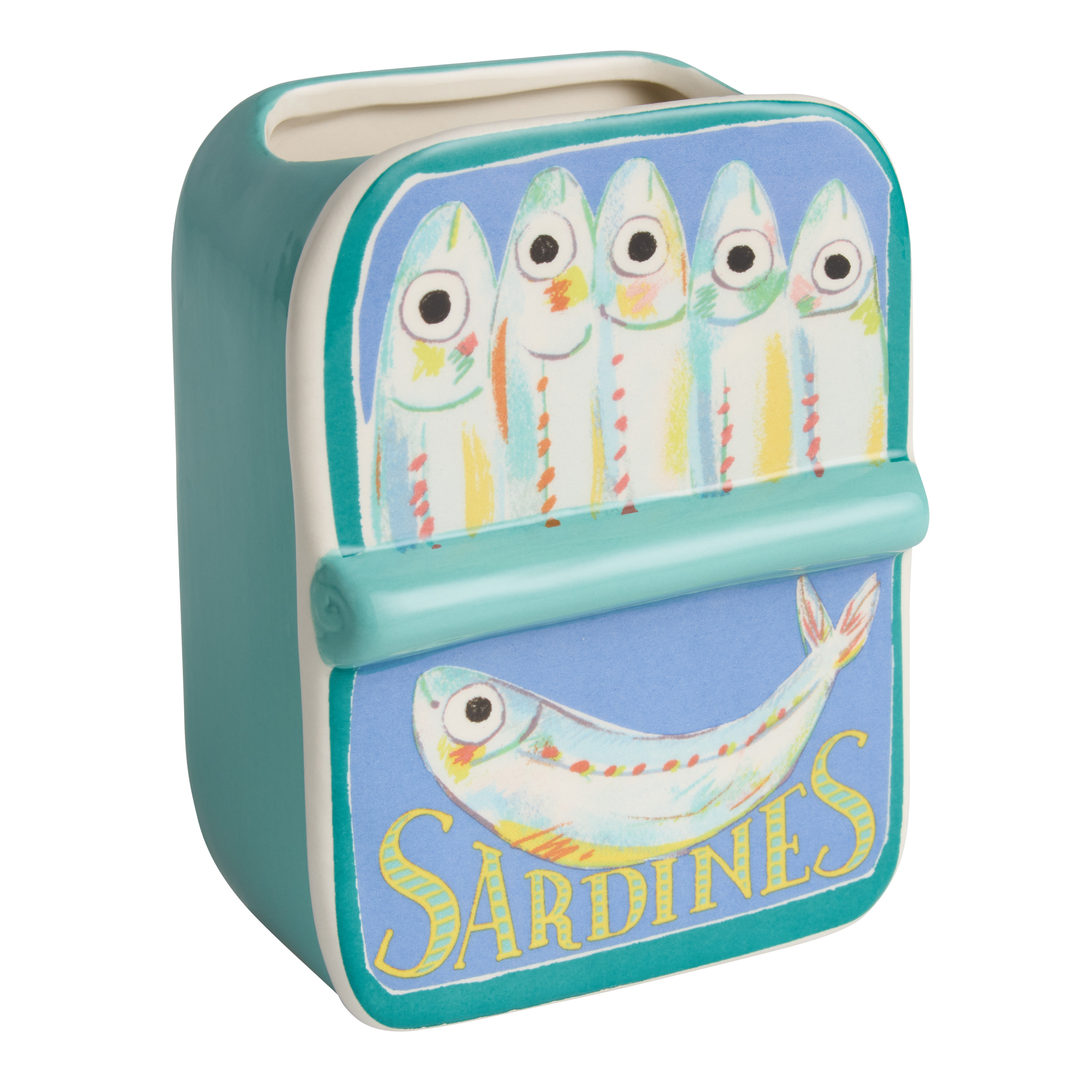 Blue Ceramic Tinned Sardines Pencil Cup | World Market