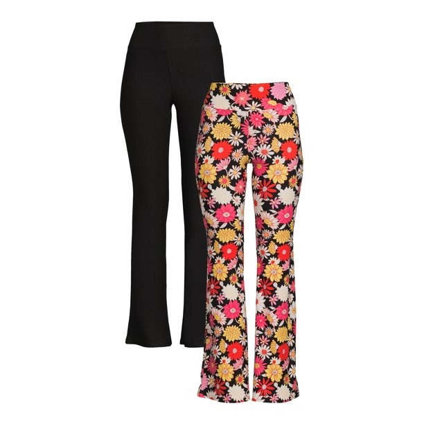 No Boundaries Junior's High-Rise Flare Pants, 2-Pack | Walmart (US)