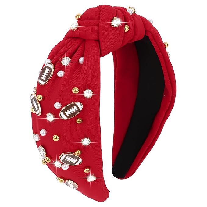 YARIEW Football Headband for Women Pearl Rhinestone Jeweled Knotted Headband Fashion Headband Wid... | Amazon (US)